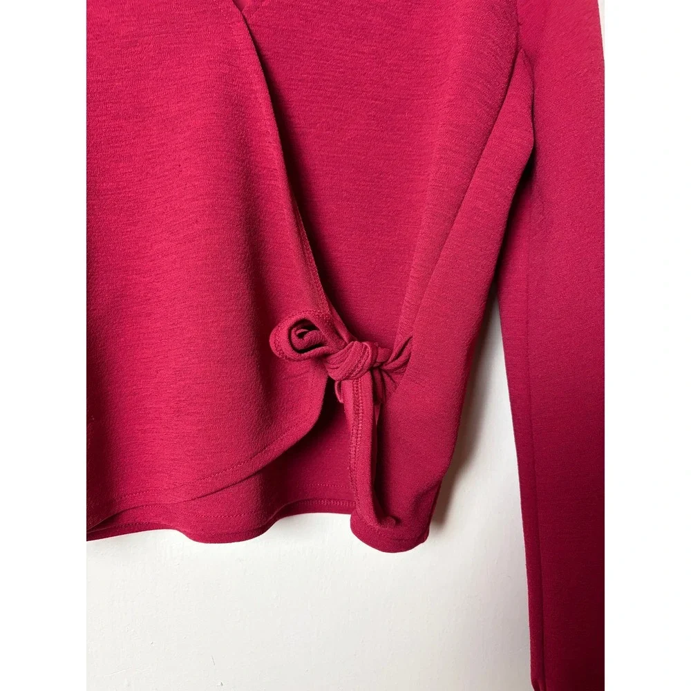 Madewell Texture & Thread Wrap Top Berry‎ Red Long Sleeve Side Tie Blouse Small